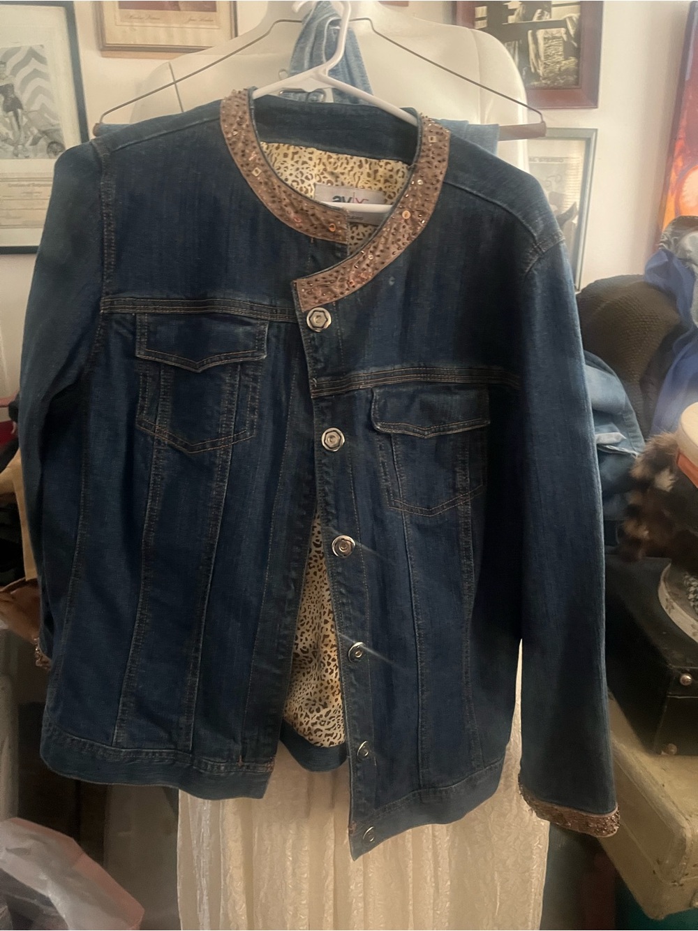 Jean Jacket with Embellished Collar and Cuffs - Dark Blue